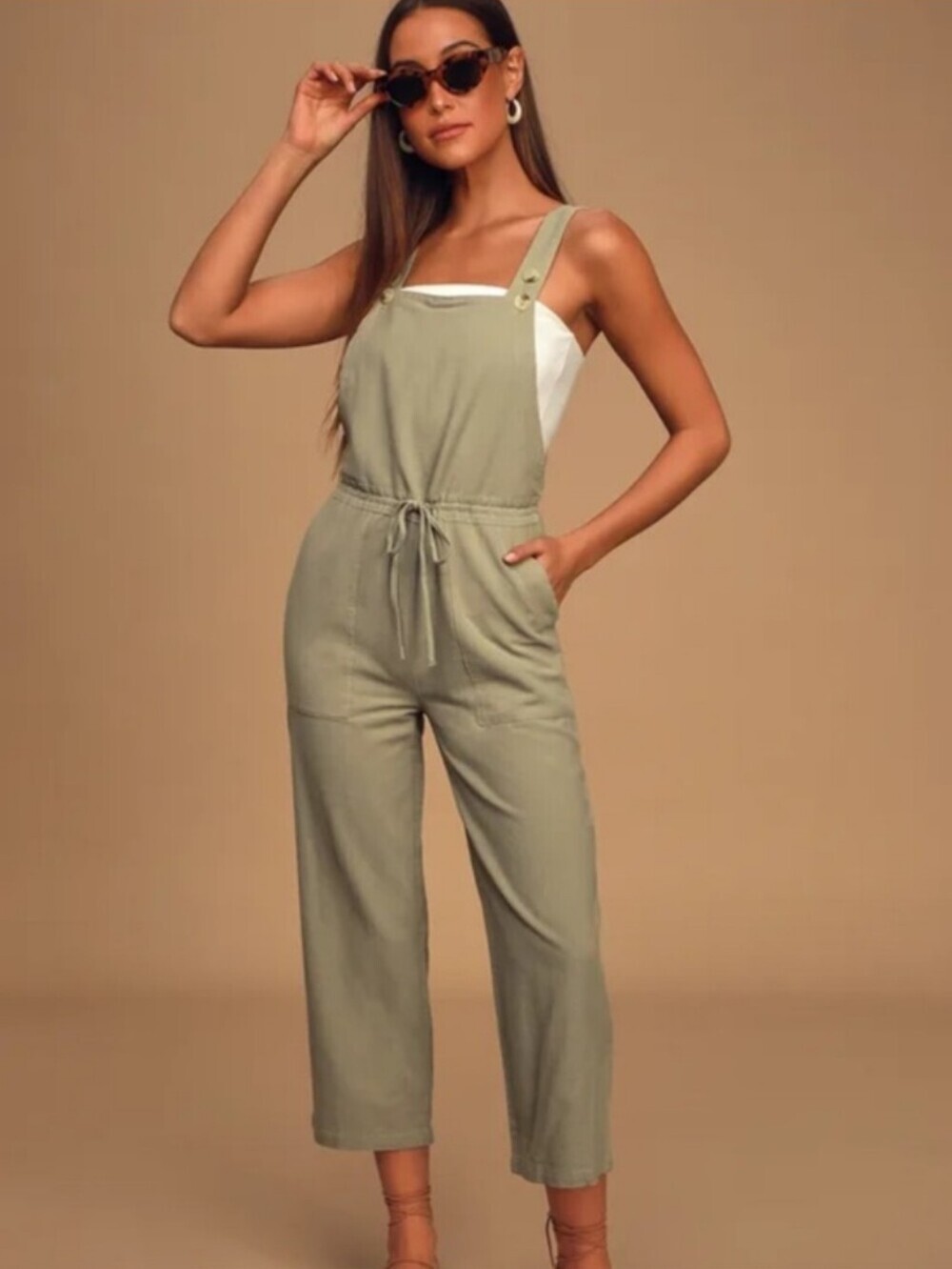 Rhythm Verona Sage Green Drawstring Wide-Leg Jumpsuit Size Small NWT